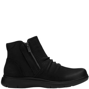 CLARKS WOMENS ZIP ANKLE BOOT - BLACK LEATHER